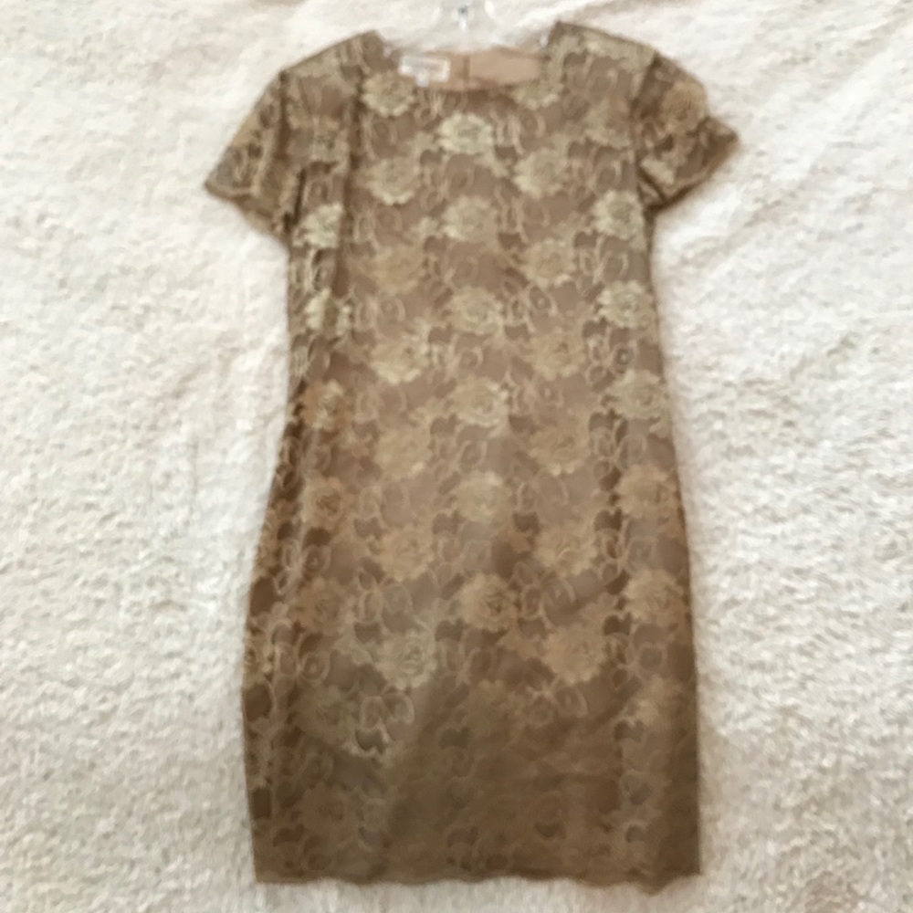 Elizabeth Wayman Gold Lace Shift Dress